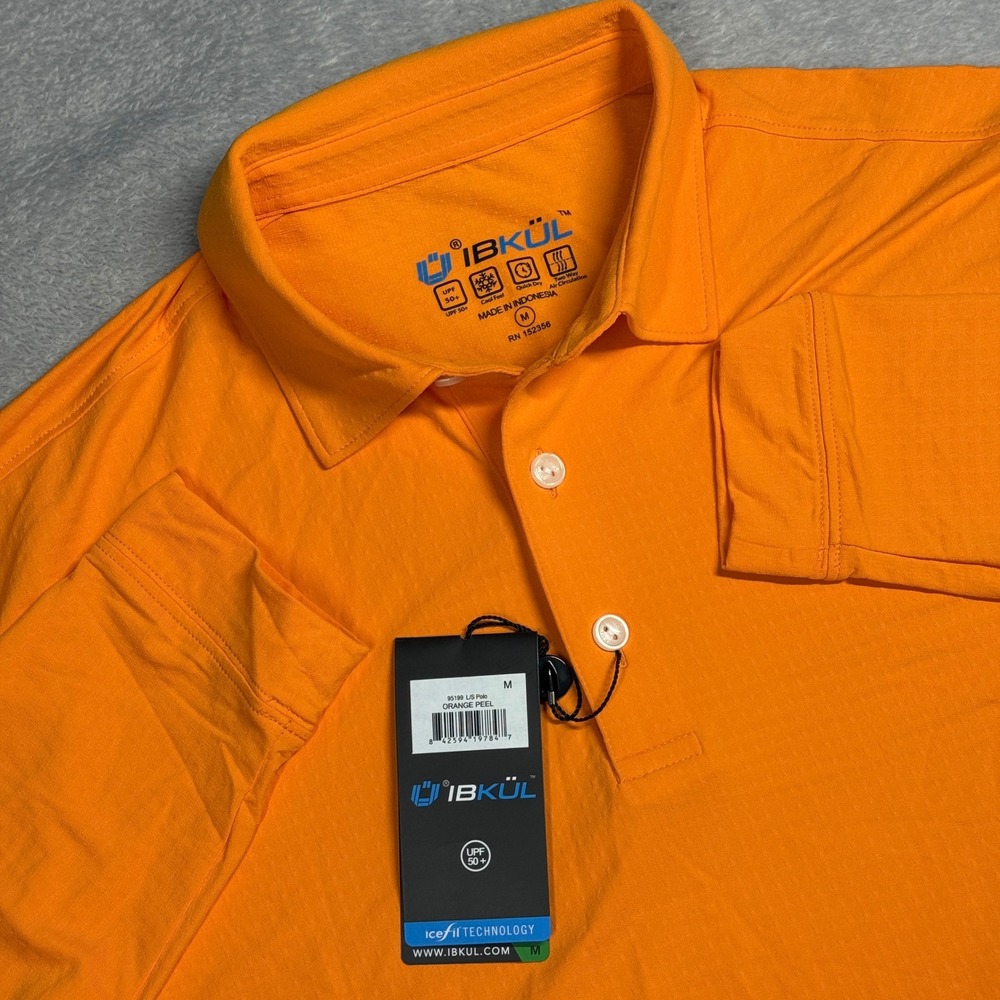 IBKÜL Medium L/S Polo Mens Orange IceFil UPF 50+ Performance Shirt‎ 95199